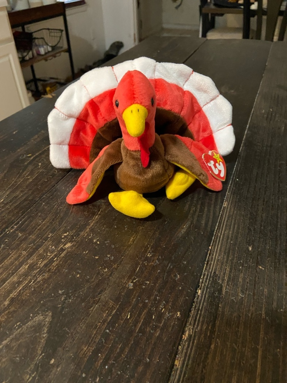 Ty Gobbles Beanie Baby with Red, White, Brown, Yellow Accents